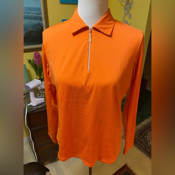 Bette Court Orange 1/4 Zip Nylon Shirt with Mesh Sleeves - Picture 3 of 9